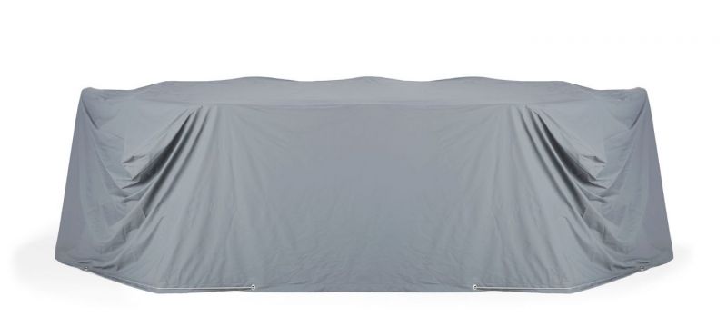 Graue Ethnicraft Bok Tisch Abdeckung für den Outdoor Bereich, Regenschutz für Gartentische.